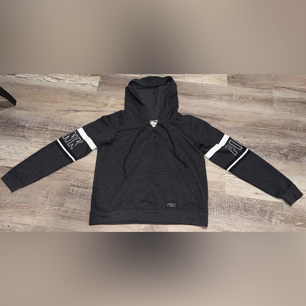PINK Victoria's Secret Gray Hooded Pullover Sweatshirt Size Small